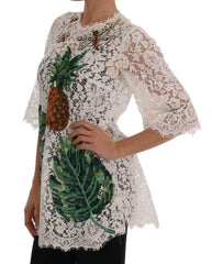 Dolce & Gabbana White Crystal Embellished Lace Blouse -   -  Dolce & Gabbana.