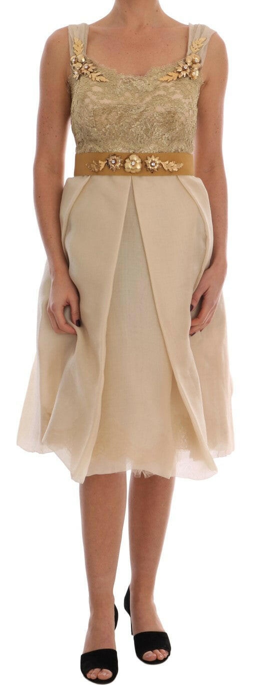 Dolce & Gabbana Gold Silk Crystal Embellished Dress -   -  Dolce & Gabbana.