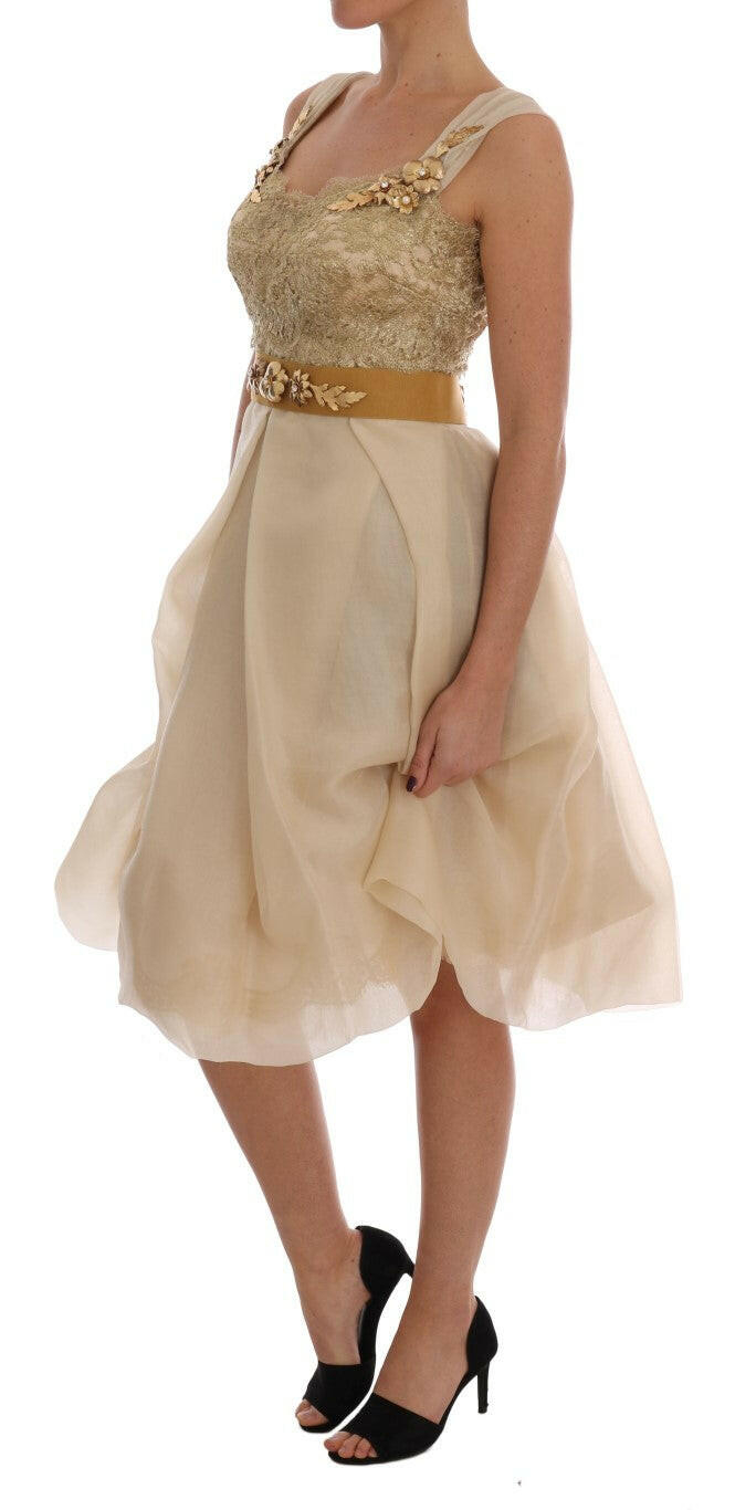 Dolce & Gabbana Gold Silk Crystal Embellished Dress -   -  Dolce & Gabbana.