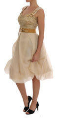 Dolce & Gabbana Gold Silk Crystal Embellished Dress -   -  Dolce & Gabbana.
