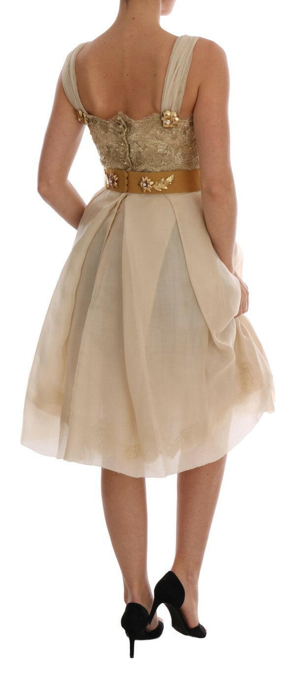 Dolce & Gabbana Gold Silk Crystal Embellished Dress -   -  Dolce & Gabbana.