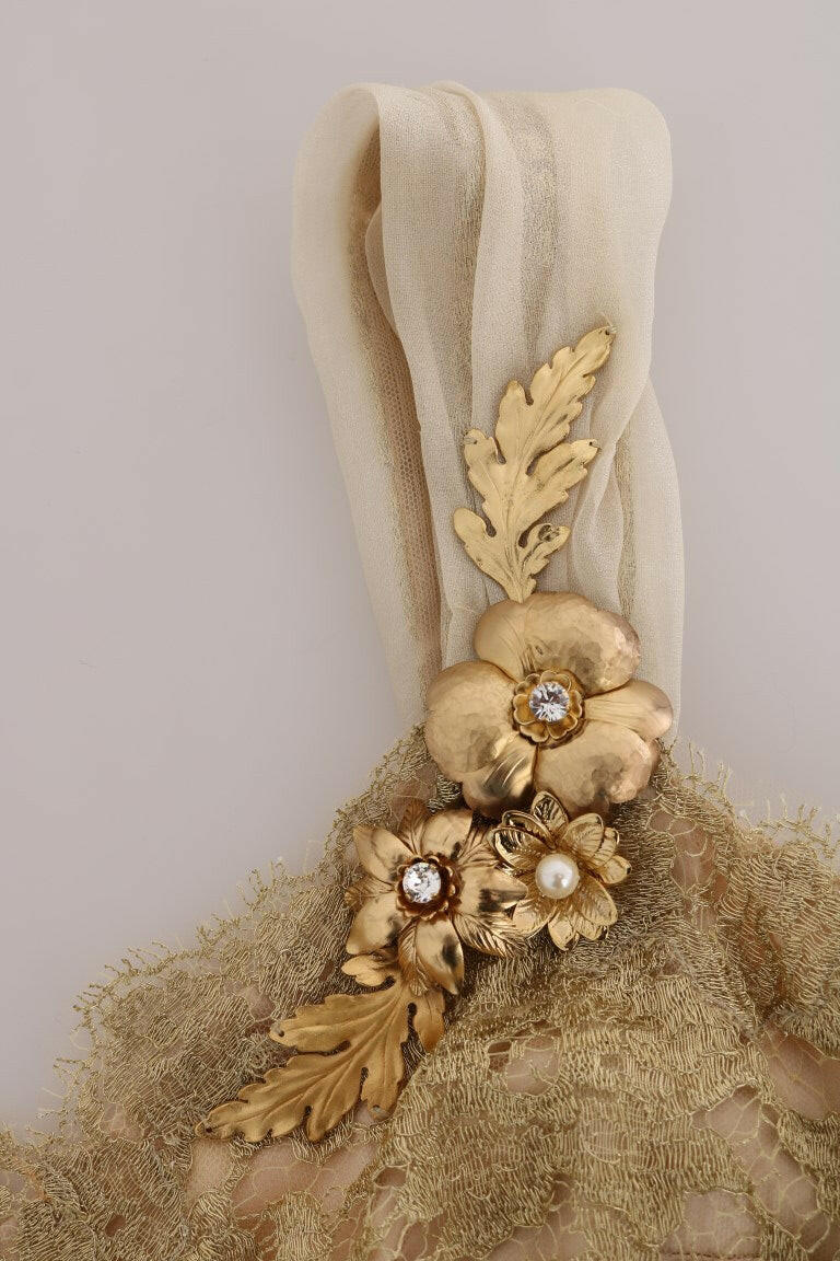 Dolce & Gabbana Gold Silk Crystal Embellished Dress -   -  Dolce & Gabbana.