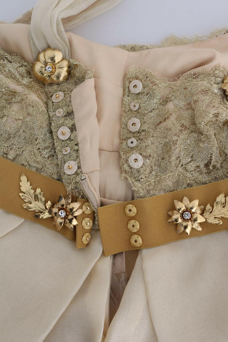 Dolce & Gabbana Gold Silk Crystal Embellished Dress -   -  Dolce & Gabbana.