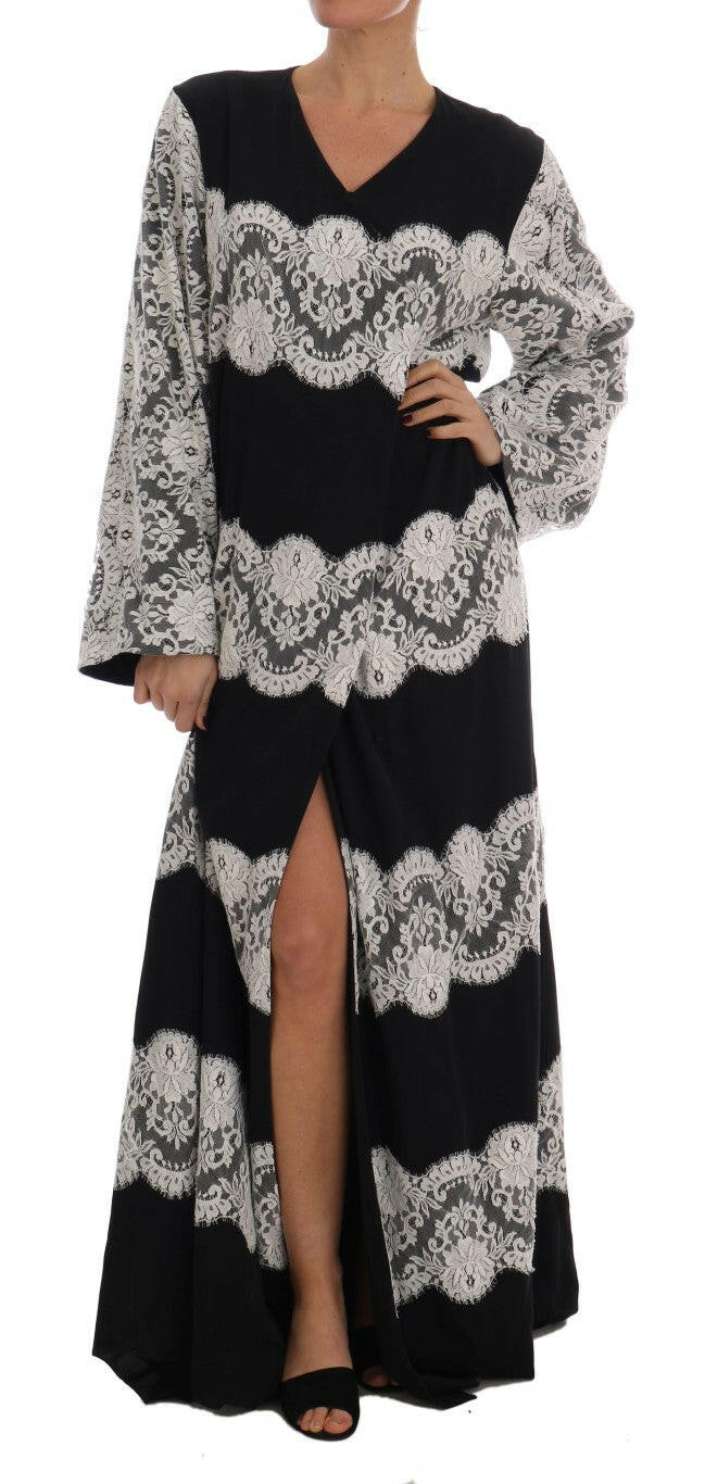Dolce & Gabbana Black Silk Floral Lace Kaftan Dress -   -  Dolce & Gabbana.