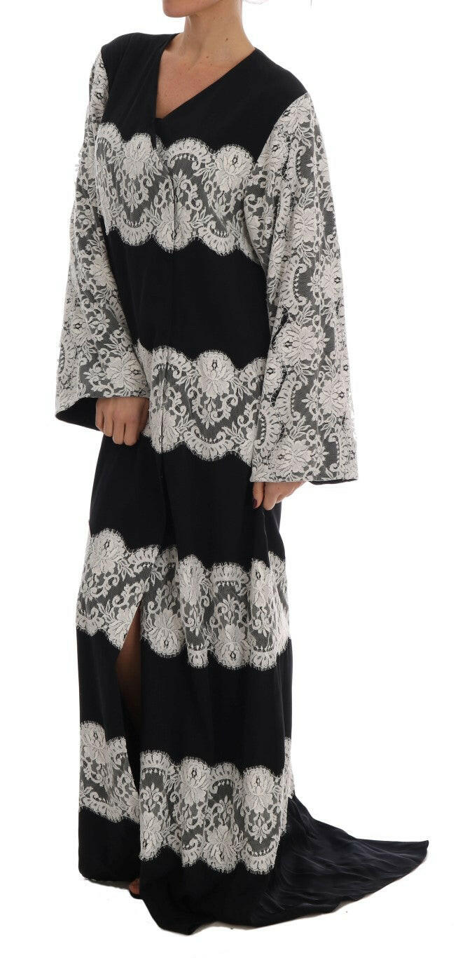 Dolce & Gabbana Black Silk Floral Lace Kaftan Dress -   -  Dolce & Gabbana.