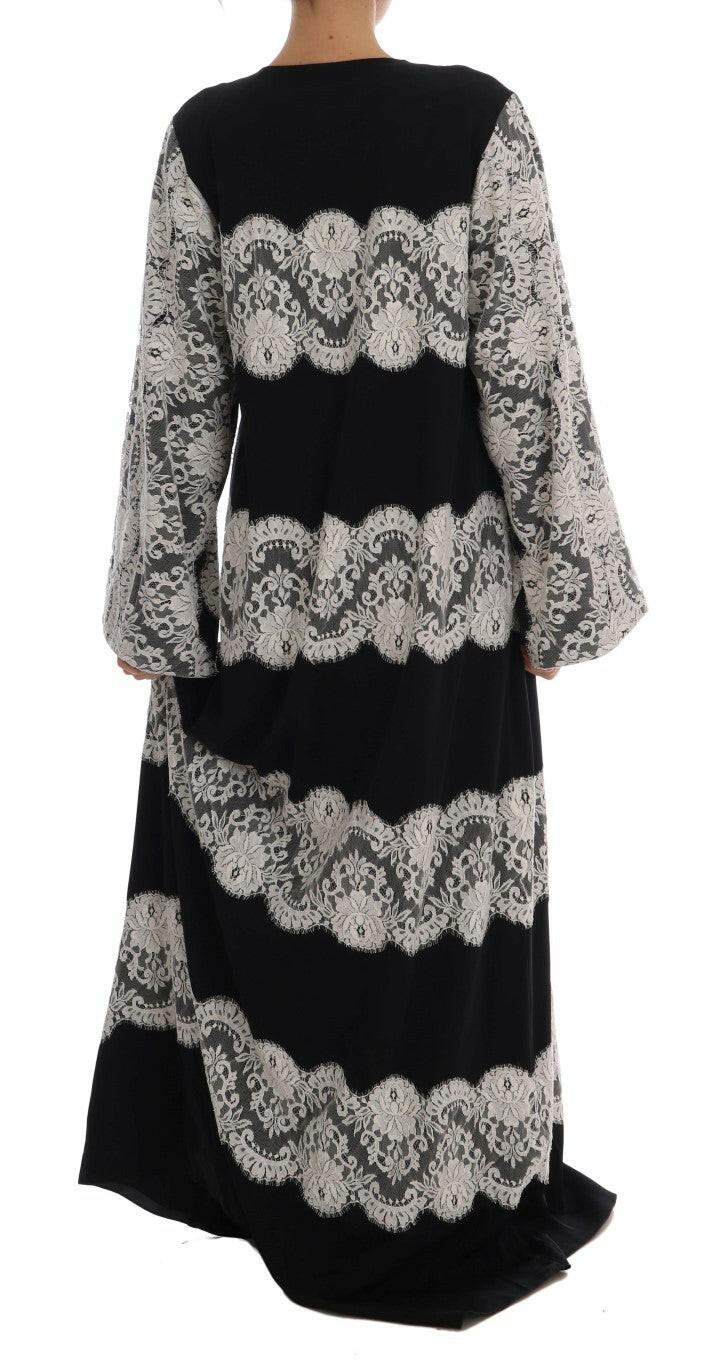 Dolce & Gabbana Black Silk Floral Lace Kaftan Dress -   -  Dolce & Gabbana.