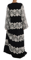 Dolce & Gabbana Black Silk Floral Lace Kaftan Dress -   -  Dolce & Gabbana.