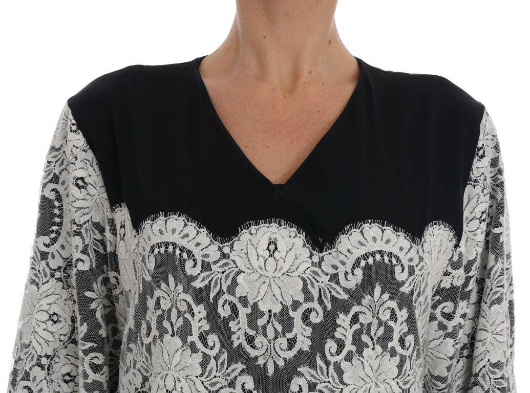 Dolce & Gabbana Black Silk Floral Lace Kaftan Dress -   -  Dolce & Gabbana.