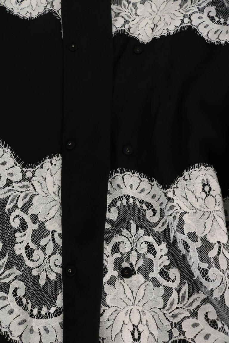 Dolce & Gabbana Black Silk Floral Lace Kaftan Dress -   -  Dolce & Gabbana.
