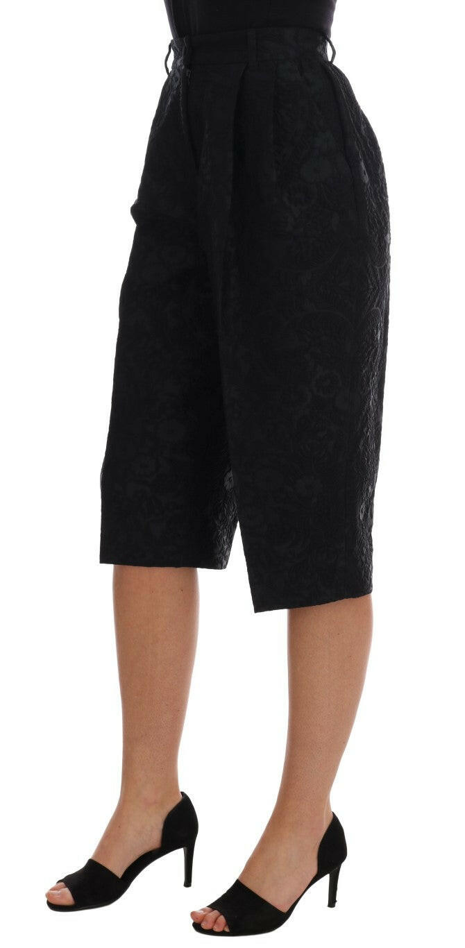 Dolce & Gabbana Black Brocade High Waist Capri Shorts -   -  Dolce & Gabbana.