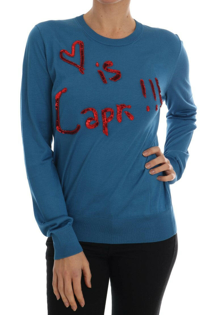 Dolce & Gabbana Blue Silk Love is Pullover Sweater -   -  Dolce & Gabbana.