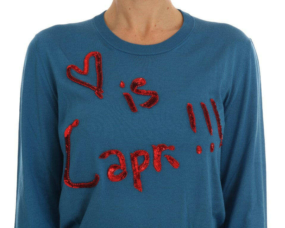Dolce & Gabbana Blue Silk Love is Pullover Sweater -   -  Dolce & Gabbana.