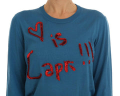 Dolce & Gabbana Blue Silk Love is Pullover Sweater -   -  Dolce & Gabbana.