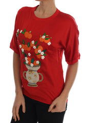 Dolce & Gabbana Red Silk Orange Vase Crystal Top -   -  Dolce & Gabbana.
