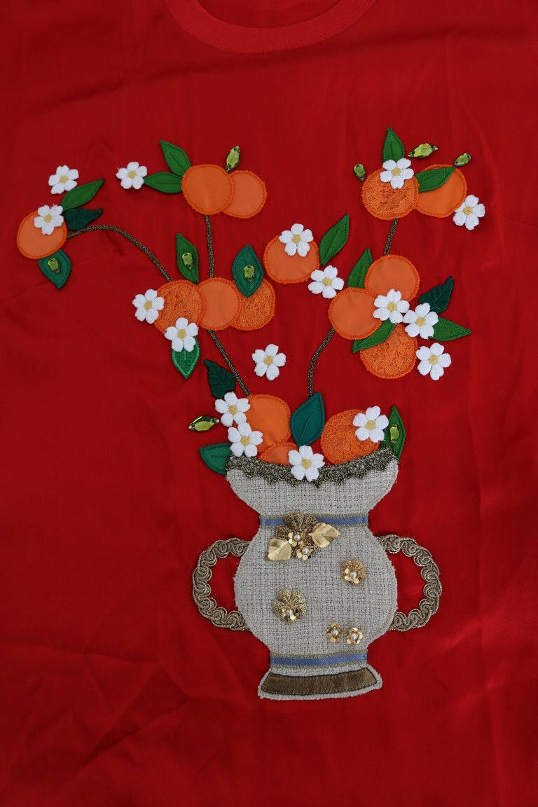 Dolce & Gabbana Red Silk Orange Vase Crystal Top -   -  Dolce & Gabbana.