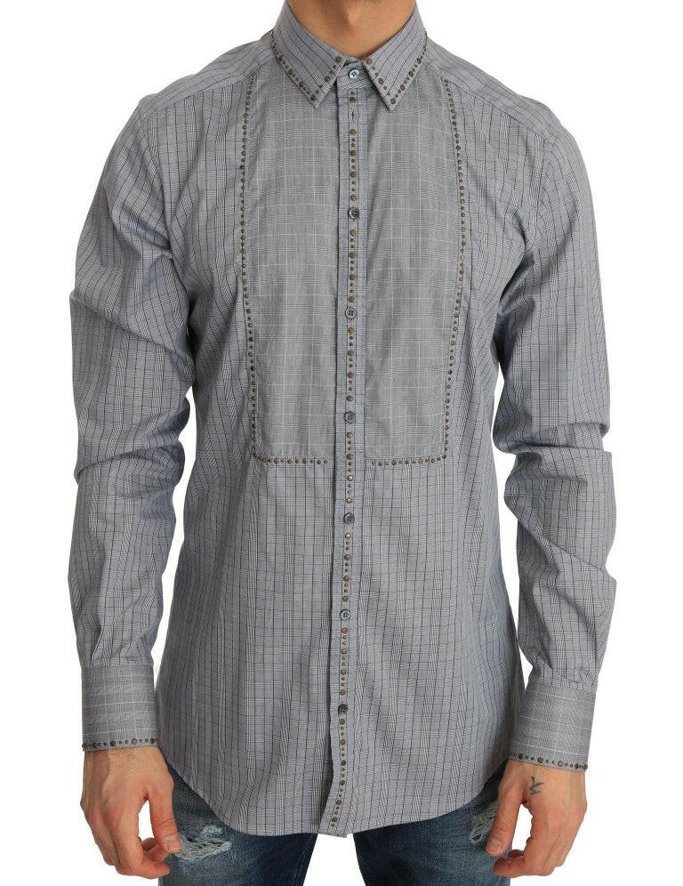 Dolce & Gabbana Gray Check GOLD Cotton Slim Fit Shirt -   -  Dolce & Gabbana.