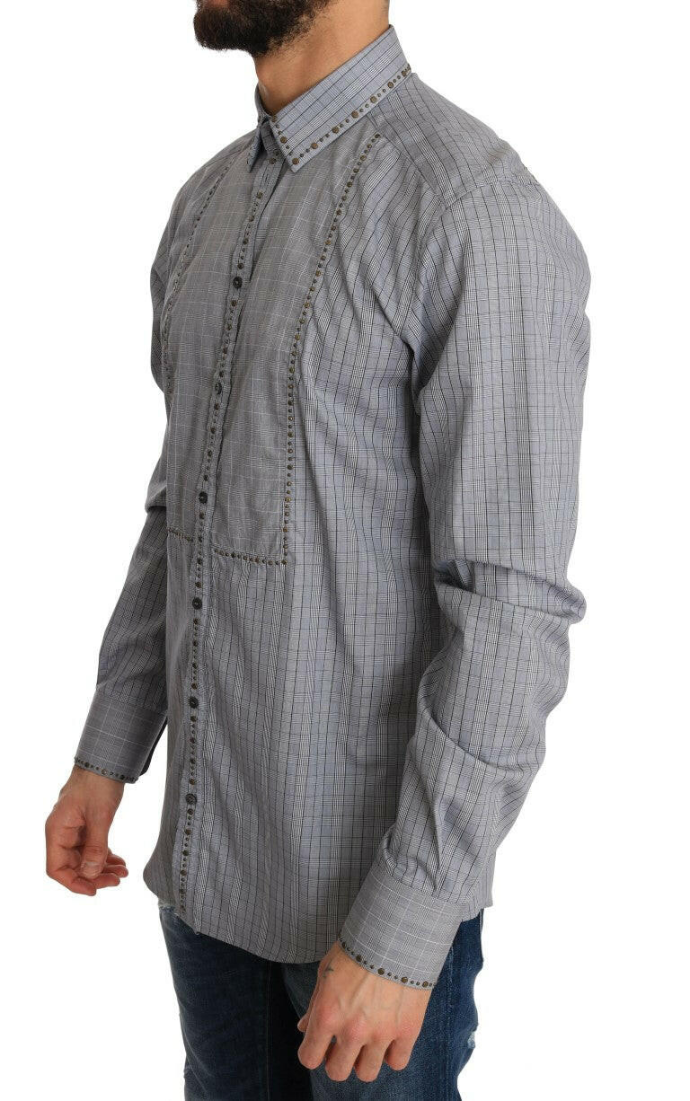 Dolce & Gabbana Gray Check GOLD Cotton Slim Fit Shirt -   -  Dolce & Gabbana.