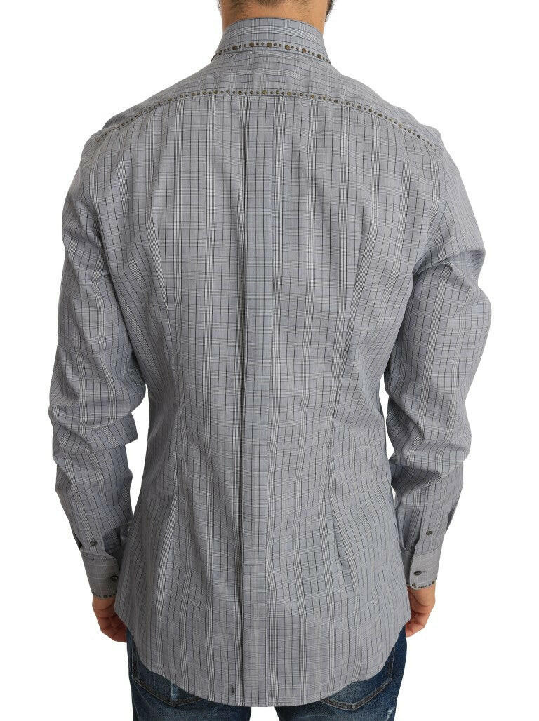 Dolce & Gabbana Gray Check GOLD Cotton Slim Fit Shirt -   -  Dolce & Gabbana.