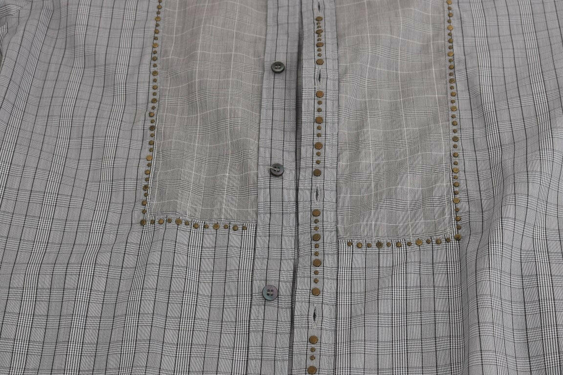 Dolce & Gabbana Gray Check GOLD Cotton Slim Fit Shirt -   -  Dolce & Gabbana.