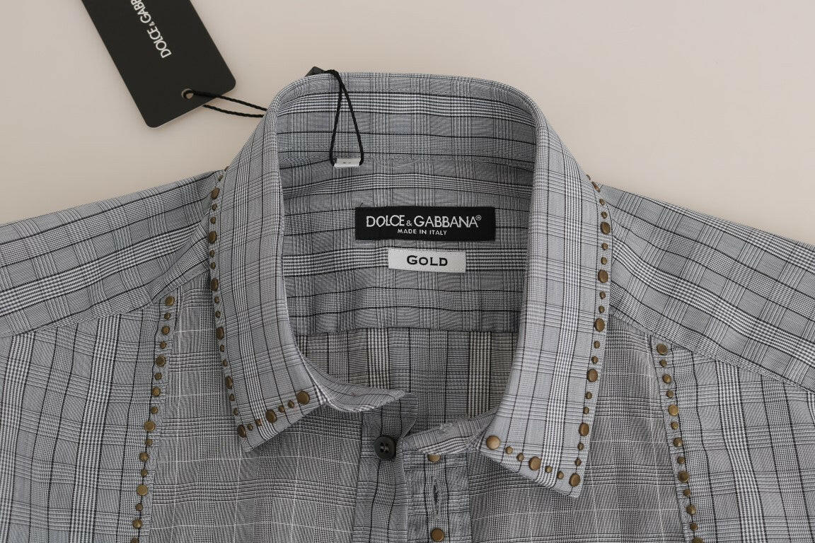 Dolce & Gabbana Gray Check GOLD Cotton Slim Fit Shirt -   -  Dolce & Gabbana.
