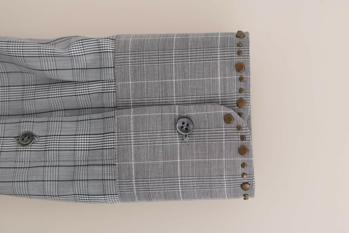 Dolce & Gabbana Gray Check GOLD Cotton Slim Fit Shirt -   -  Dolce & Gabbana.