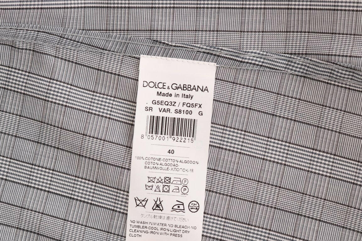 Dolce & Gabbana Gray Check GOLD Cotton Slim Fit Shirt -   -  Dolce & Gabbana.