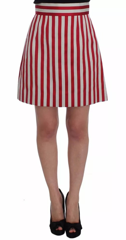 Dolce & Gabbana Silver Red Striped Above Knees Skirt -   -  Dolce & Gabbana.