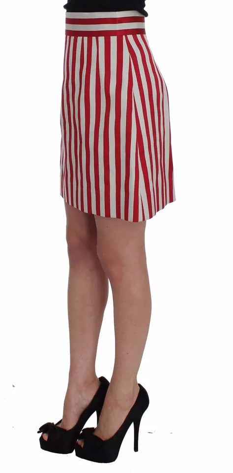 Dolce & Gabbana Silver Red Striped Above Knees Skirt -   -  Dolce & Gabbana.