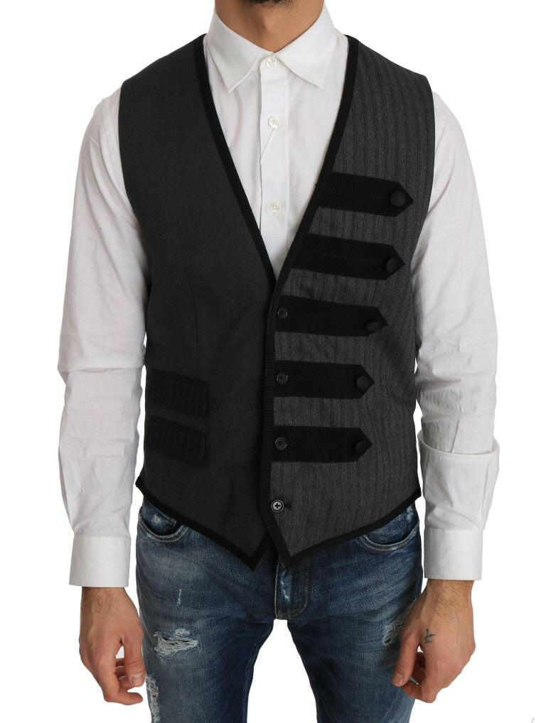 Dolce & Gabbana Gray Wool Patterned Slim Vest -  Vests for Men Suits -  Dolce & Gabbana.