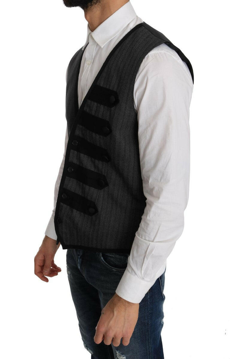 Dolce & Gabbana Gray Wool Patterned Slim Vest -  Vests for Men Suits -  Dolce & Gabbana.