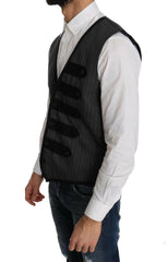 Dolce & Gabbana Gray Wool Patterned Slim Vest -  Vests for Men Suits -  Dolce & Gabbana.
