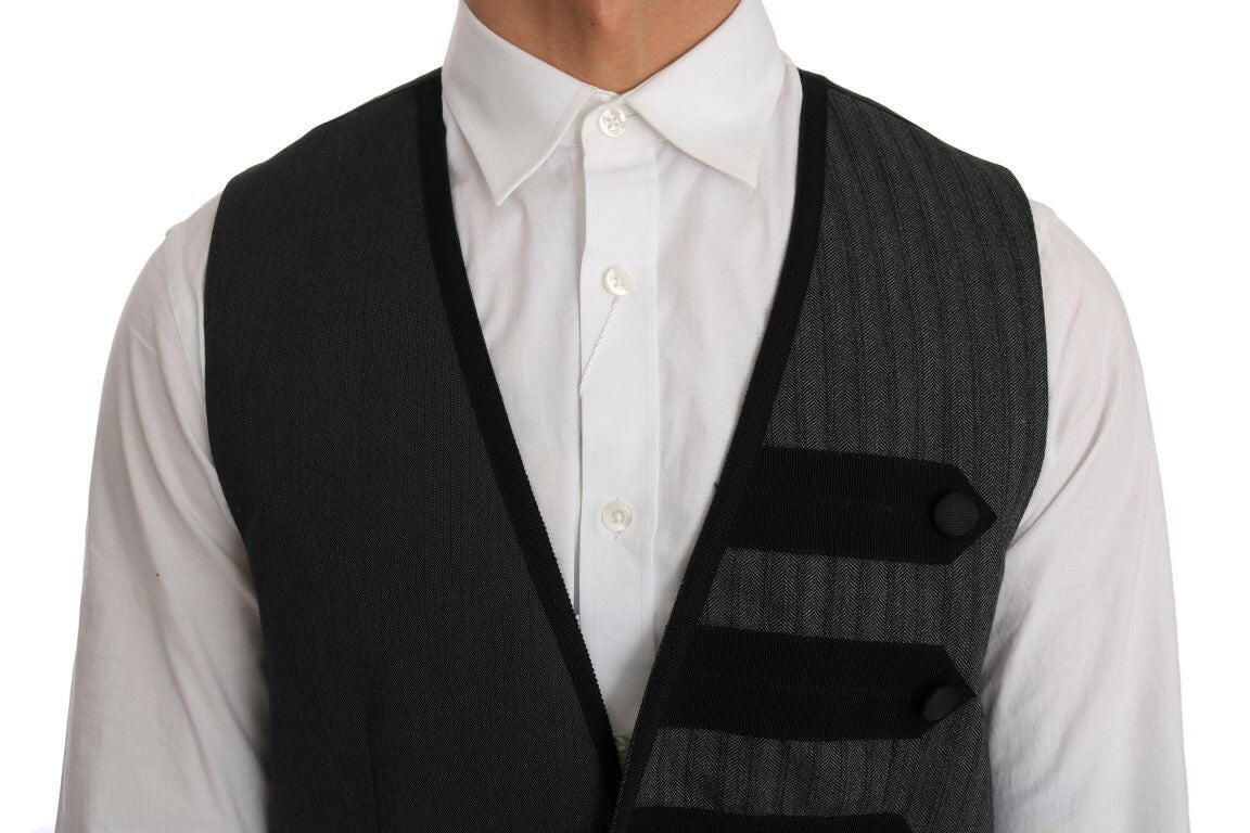 Dolce & Gabbana Gray Wool Patterned Slim Vest -  Vests for Men Suits -  Dolce & Gabbana.