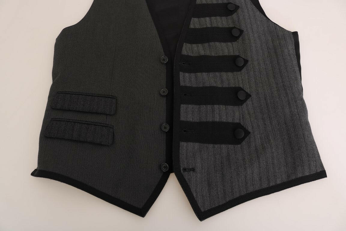 Dolce & Gabbana Gray Wool Patterned Slim Vest -  Vests for Men Suits -  Dolce & Gabbana.