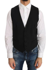 Dolce & Gabbana Black Wool Silk Vest -  Vests for Men Suits -  Dolce & Gabbana.