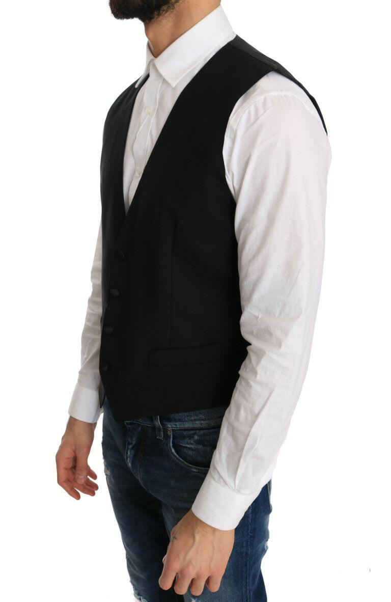 Dolce & Gabbana Black Wool Silk Vest -  Vests for Men Suits -  Dolce & Gabbana.
