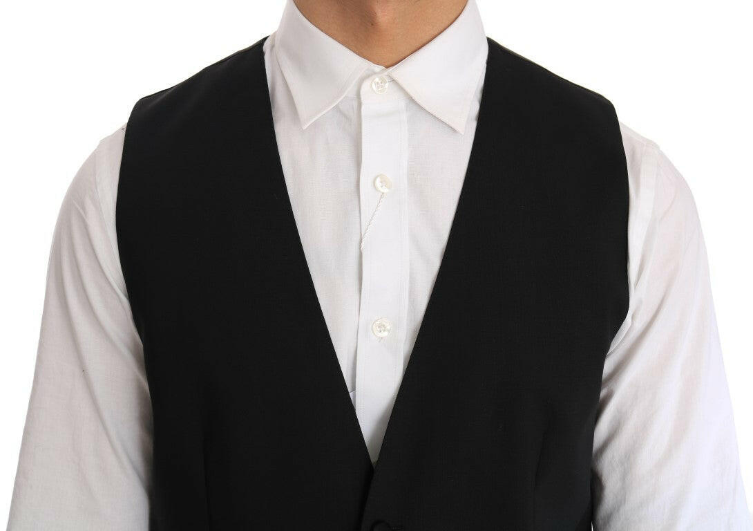 Dolce & Gabbana Black Wool Silk Vest -  Vests for Men Suits -  Dolce & Gabbana.