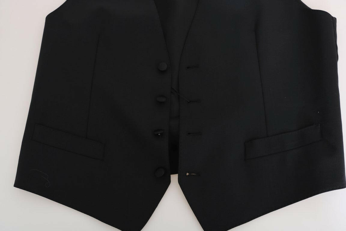 Dolce & Gabbana Black Wool Silk Vest -  Vests for Men Suits -  Dolce & Gabbana.