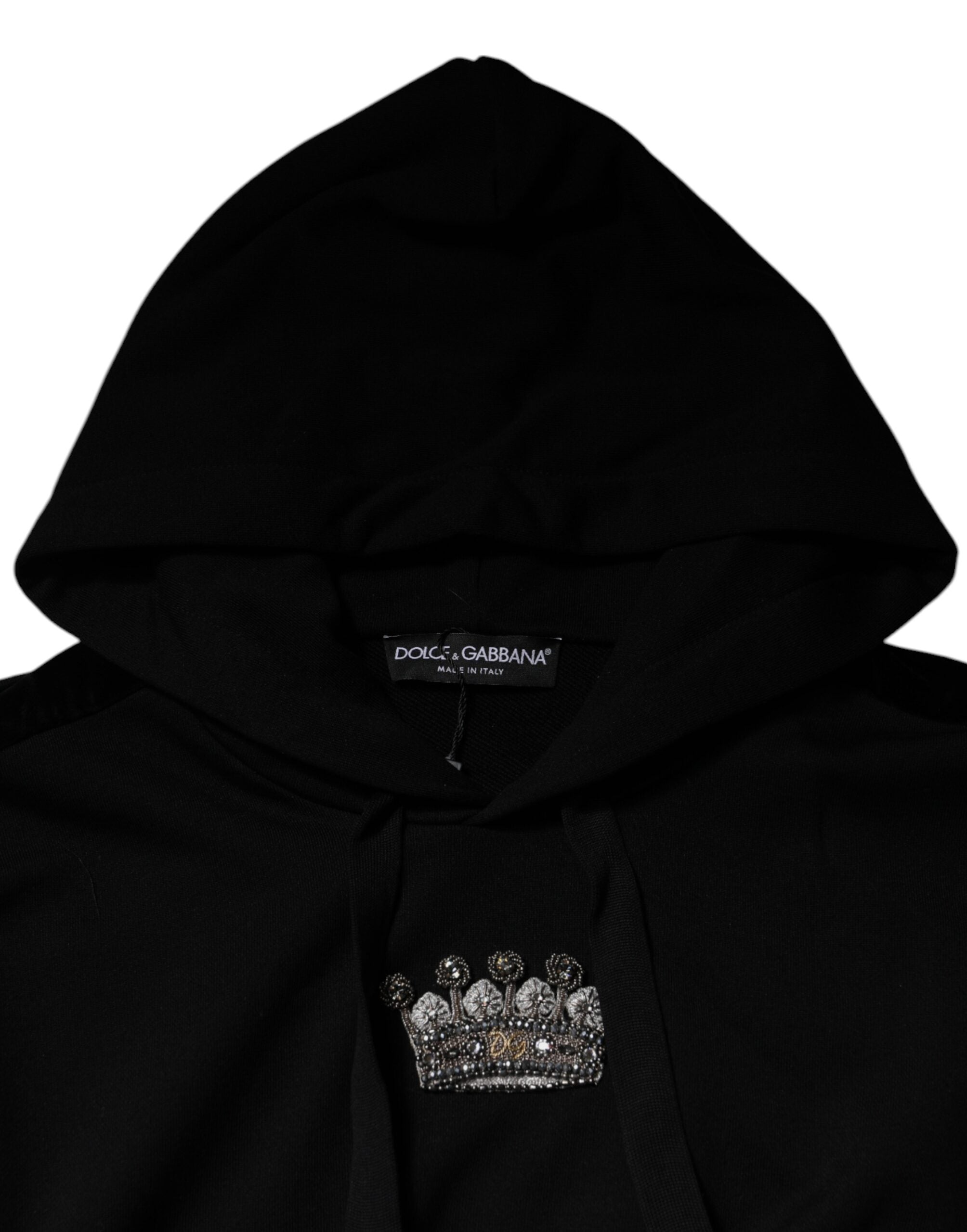Dolce & Gabbana Black Crown Cotton Hooded Sweatshirt Sweater -   -  Dolce & Gabbana.