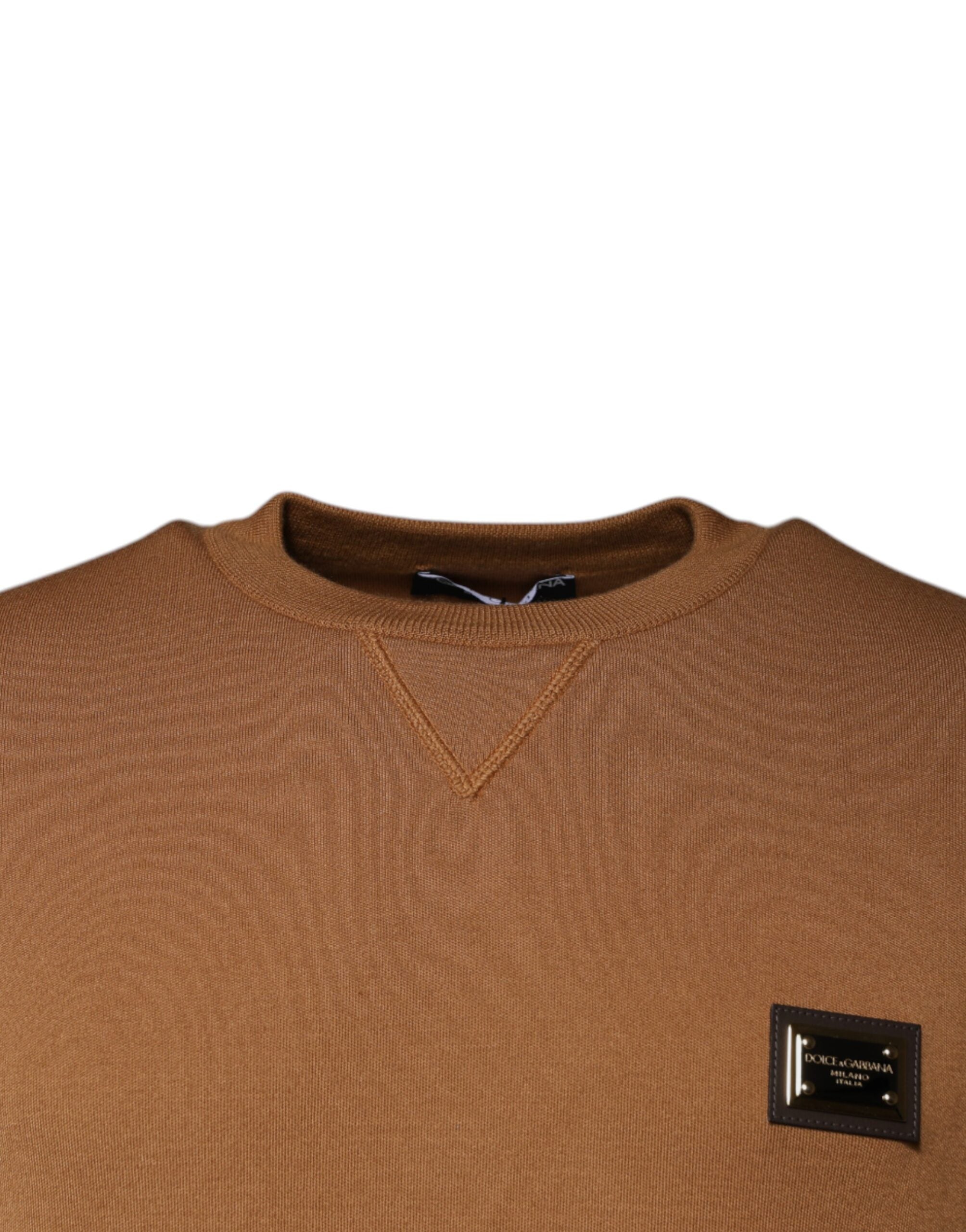 Dolce & Gabbana Brown Logo Plaque Crew Neck Pullover Sweater -   -  Dolce & Gabbana.