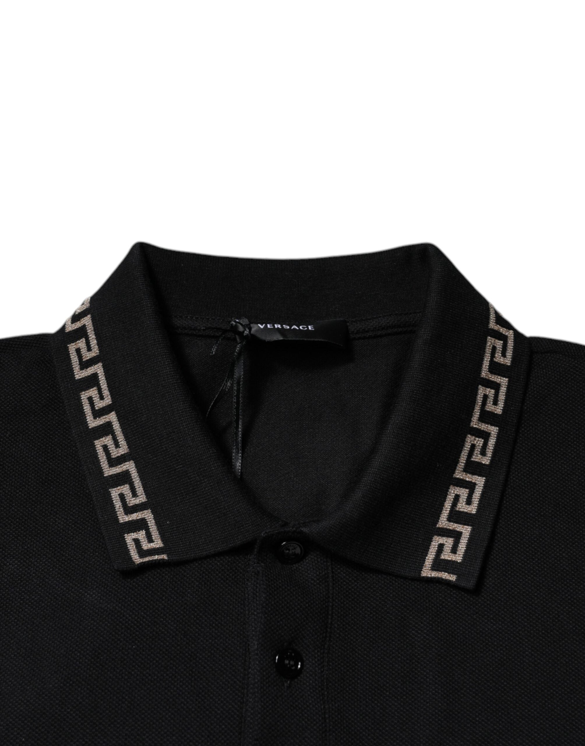 Versace Black Viscose Collared Polo Short Sleeves T-shirt -   -  Versace.