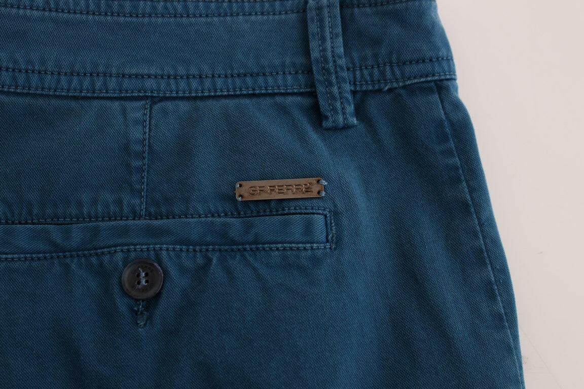 GF Ferre Blue Cotton Straight Fit Chinos -   -  GF Ferre.