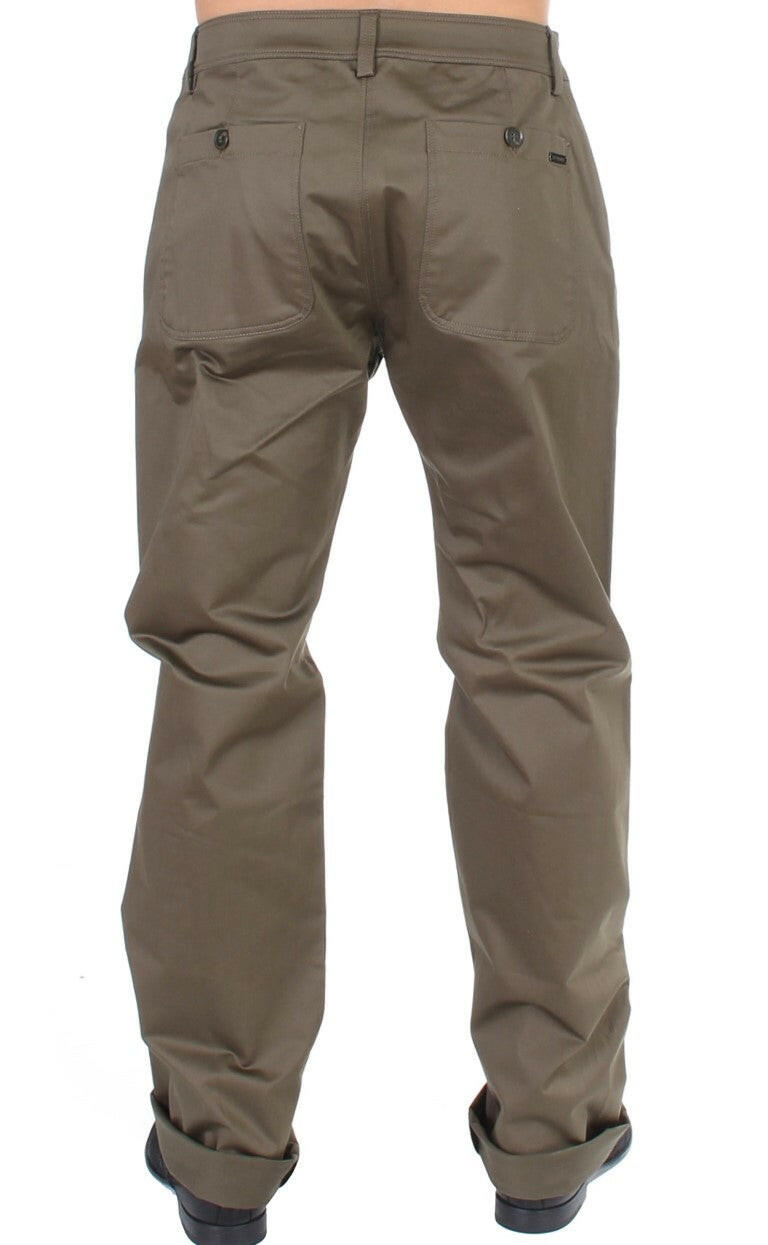 GF Ferre Green Cotton Stretch Comfort Fit Pants -   -  GF Ferre.