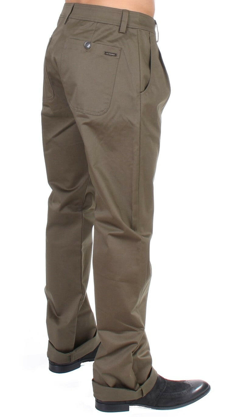 GF Ferre Green Cotton Stretch Comfort Fit Pants -   -  GF Ferre.
