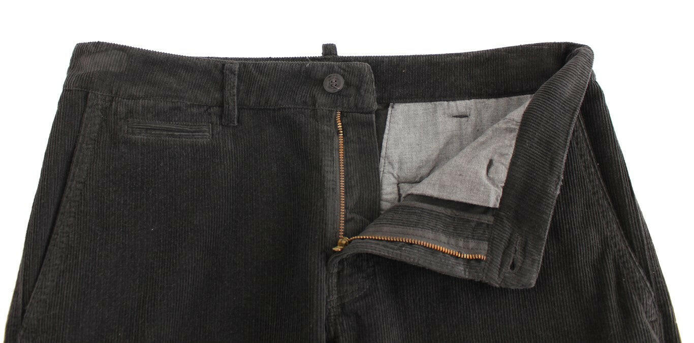GF Ferre Black Corduroy Cotton Straight Fit Pants -   -  GF Ferre.