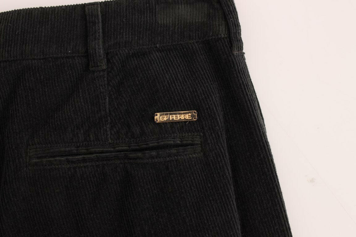 GF Ferre Black Corduroy Cotton Straight Fit Pants -   -  GF Ferre.