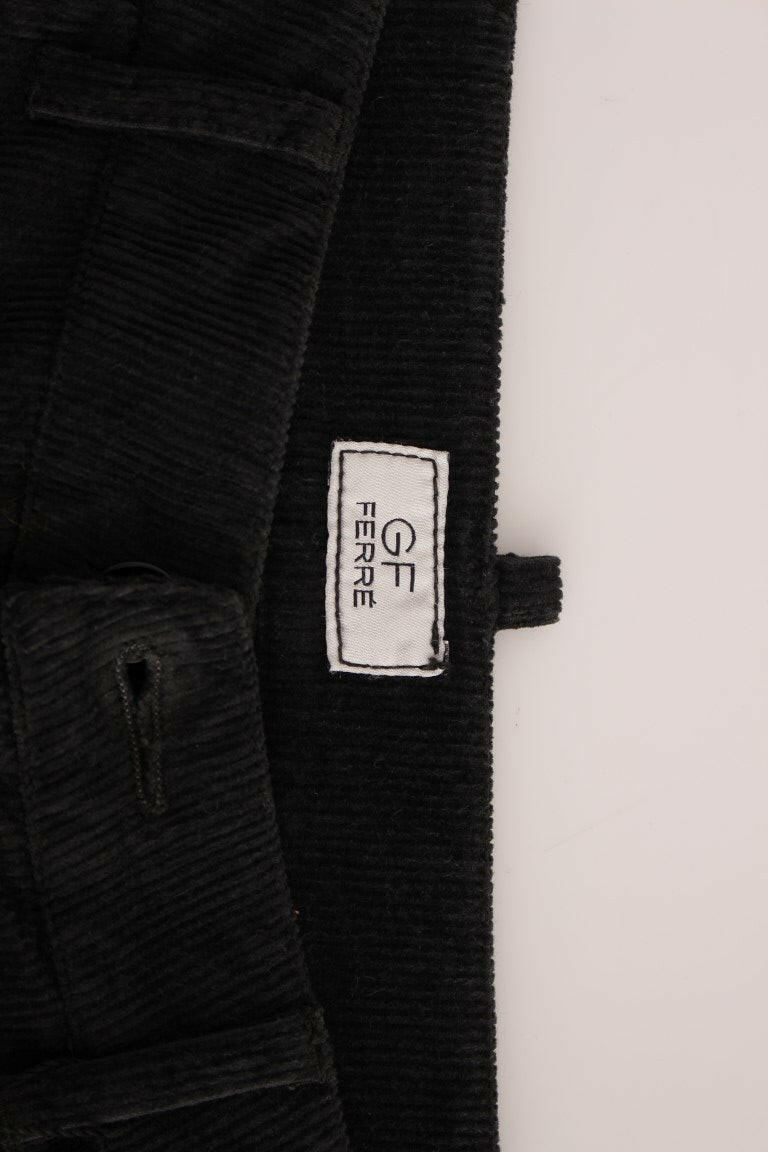 GF Ferre Black Corduroy Cotton Straight Fit Pants -   -  GF Ferre.