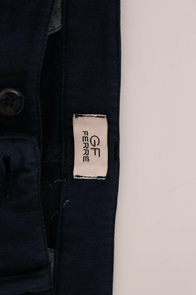 GF Ferre Blue Stretch Straight Fit Pants Chinos -   -  GF Ferre.