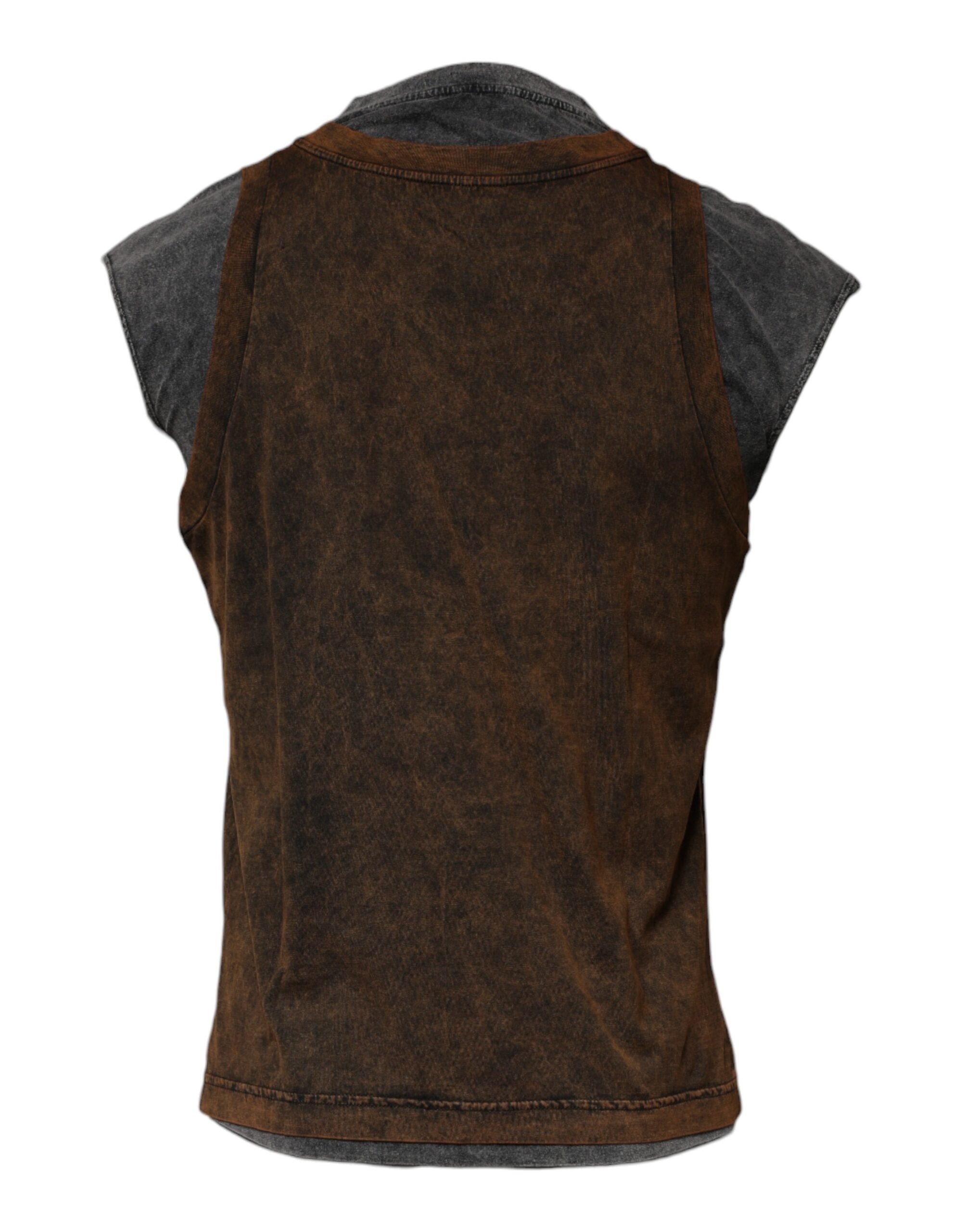 Dolce & Gabbana Brown Cotton Round Neck Sleeveless T-shirt -   -  Dolce & Gabbana.
