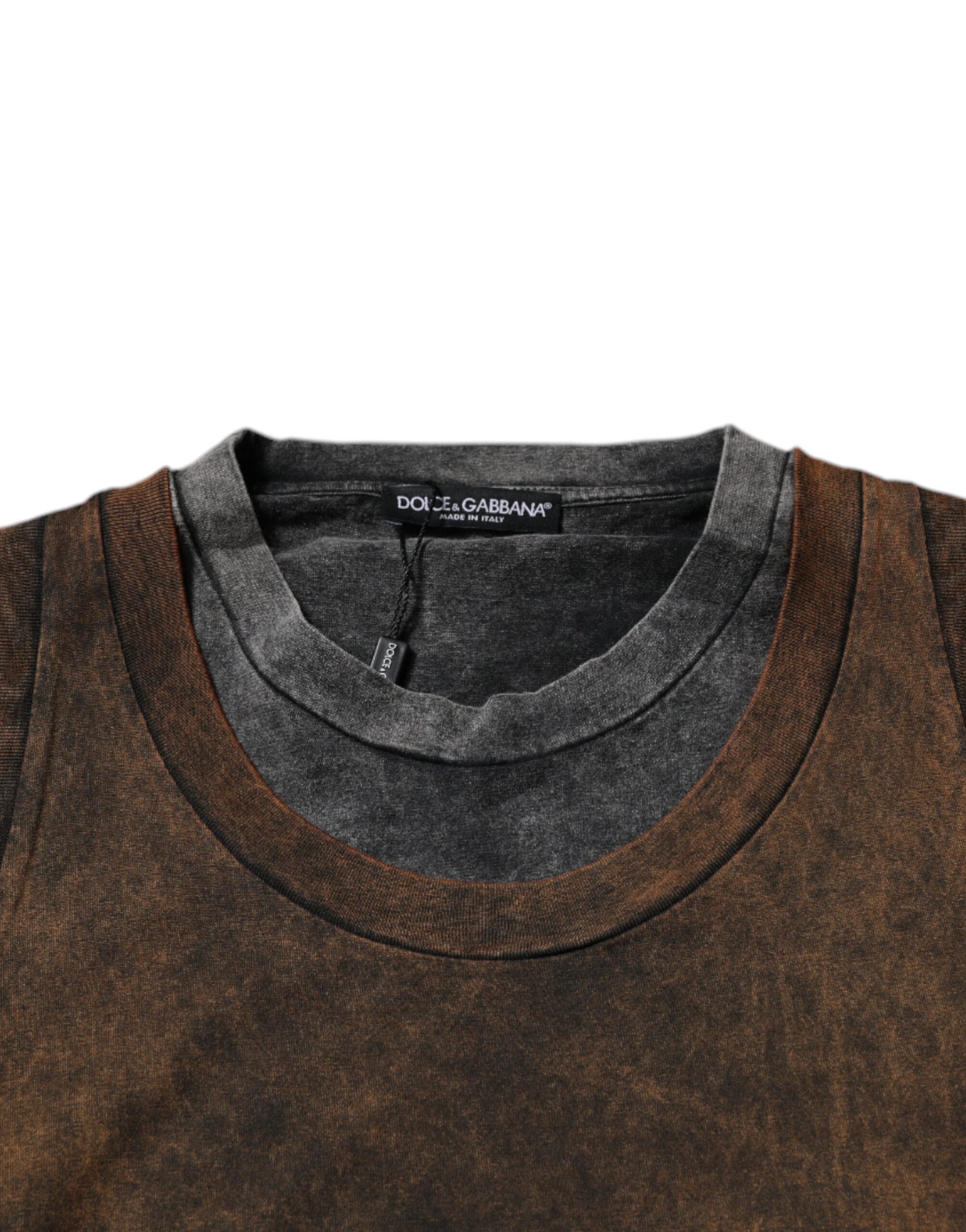 Dolce & Gabbana Brown Cotton Round Neck Sleeveless T-shirt -   -  Dolce & Gabbana.
