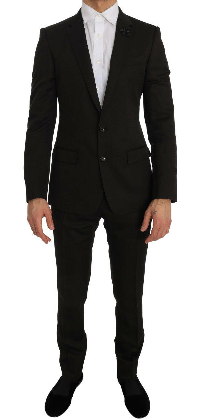 Dolce & Gabbana Brown Wool Crystal Bee Slim Fit MARTINI -   -  Dolce & Gabbana.